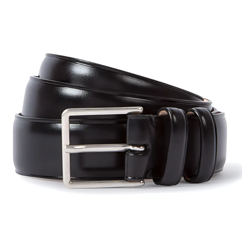Paul Smith Double Goalkeeper Solid Color Decoration Pin Buckle Leather Belts Men's Black Width  3CM-0