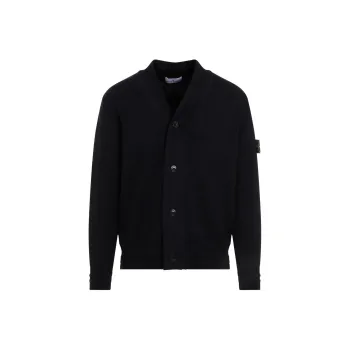STONE ISLAND Logo Patch V Neck Cardigan