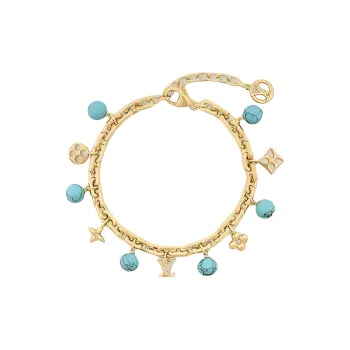 LOUIS VUITTON Turquoise Resin Pearl Bracelets Women's Gold