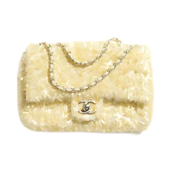 CHANEL Fringe Sequins Flap Bag Shoulder Bag Women's Yellow