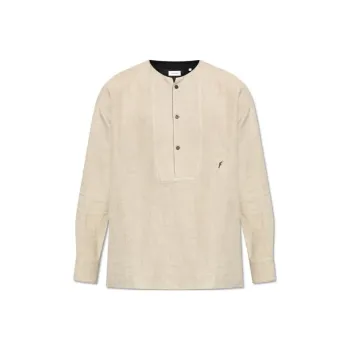 Ferragamo Collarless Logo-Embroidered Long Sleeved Shirt