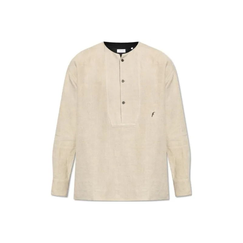 Ferragamo Collarless Logo-Embroidered Long Sleeved Shirt-0