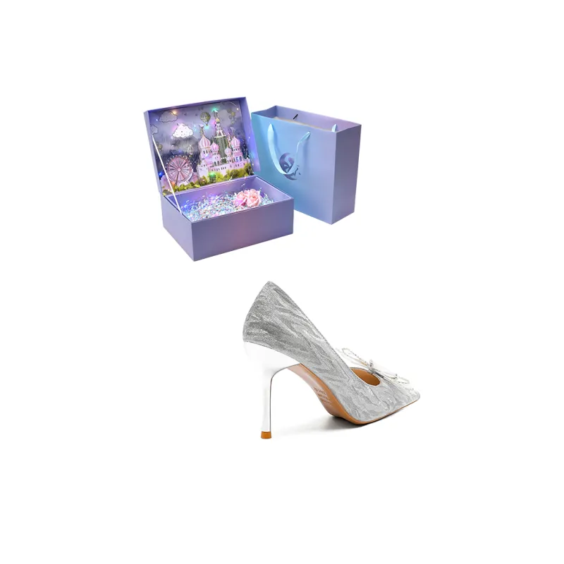 ROBINHOOD Castle Exclusive 3D Box Slim Heel High Heels Women's Silver-6