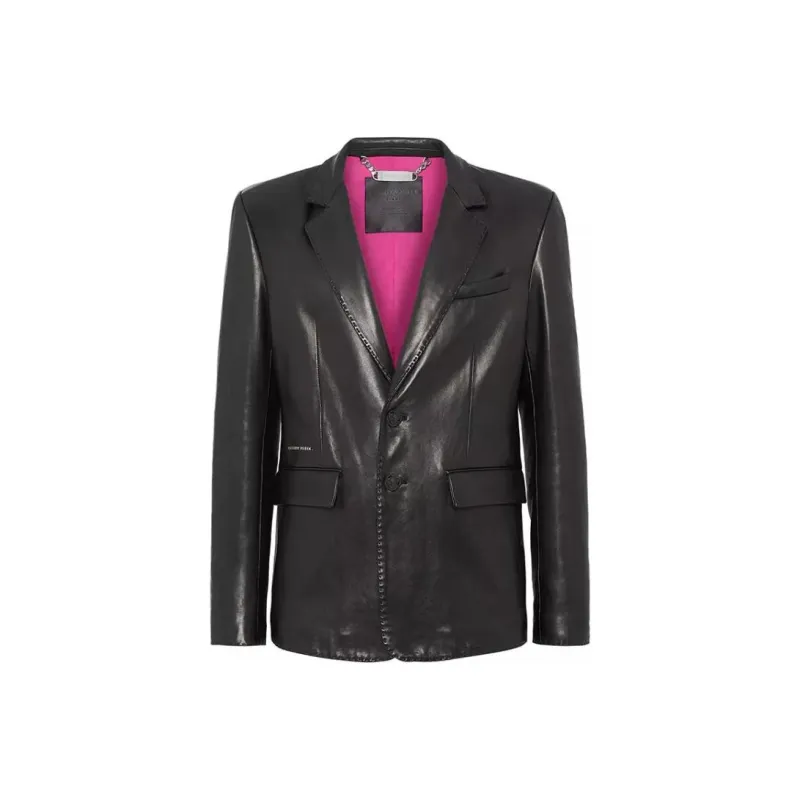 PHILIPP PLEIN Single-breasted Leather Blazer-0