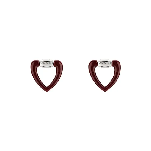 GUCCI 925 Sterling Silver Stud Earrings Women's Ancora Red