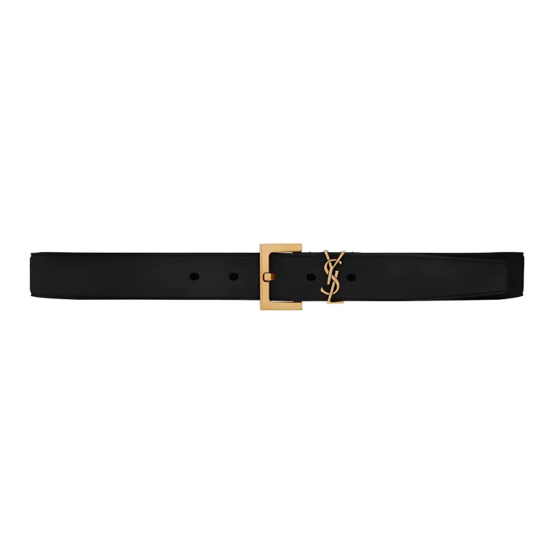 SAINT LAURENT Logo Plaque Buckle Belt-0
