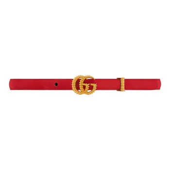 GUCCI Classic Double G Logo Smooth Buckle Suede Metal Hardware Accessories Leather Belts Women's Red Width 1.5CM
