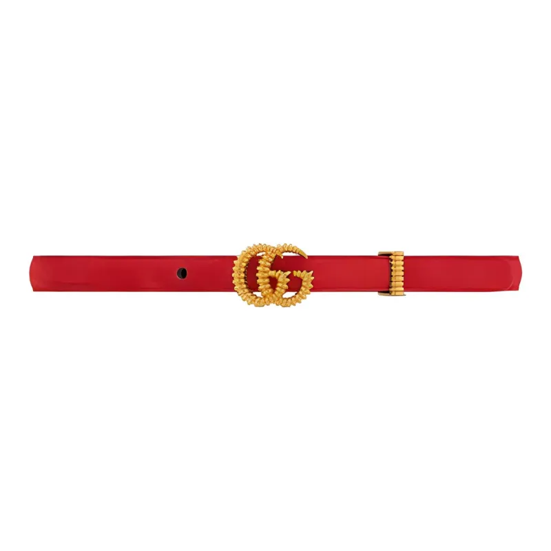 GUCCI Classic Double G Logo Smooth Buckle Suede Metal Hardware Accessories Leather Belts Women's Red Width 1.5CM-0