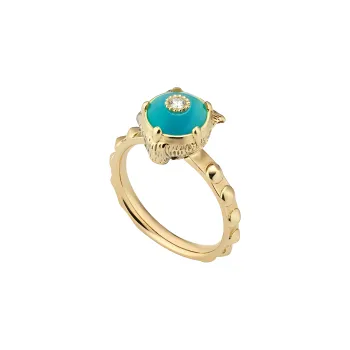 GUCCI 18K Gold Diamond Turquoise Rings Women's Gold