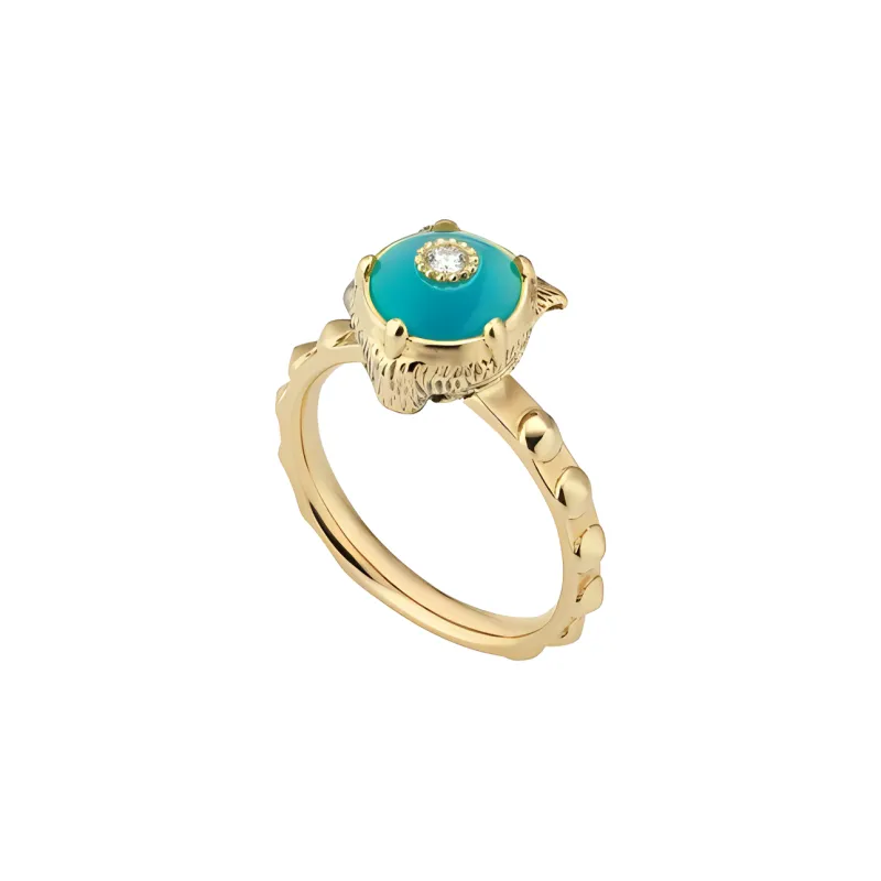 GUCCI 18K Gold Diamond Turquoise Rings Women's Gold-0