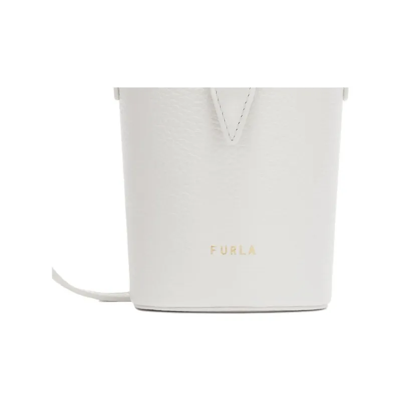 Furla Net Collection Grain Calfskin Bucket Bag, Portable Crossbody Bag, Shoulder Bag Mini Women's Cotton Candy White-3