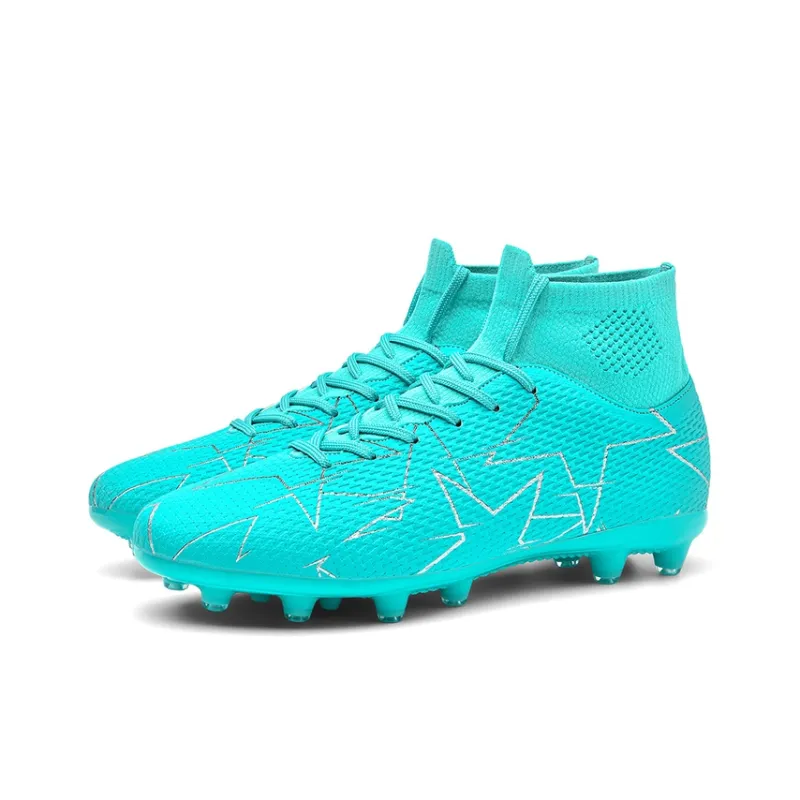 QIUTEXIONG Soccer Shoes Unisex High Top Black/White/Blue-16