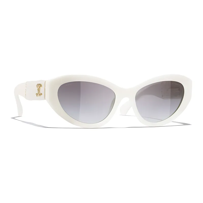CHANEL Acetate Irregular Shape Sunglasses Unisex White-1