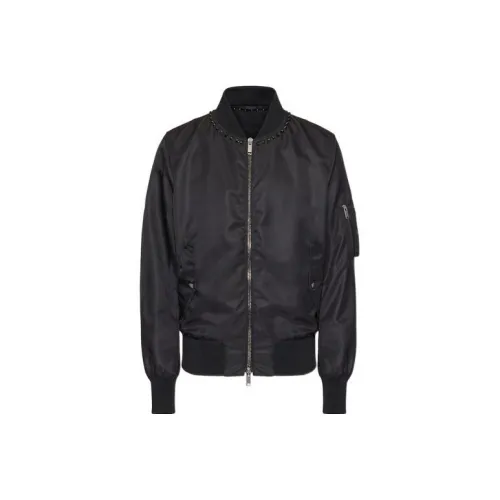 Valentino Stud Detailed Zip Up Bomber Jacket