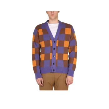 DROLE DE MONSIEUR Checked V Neck Cardigan