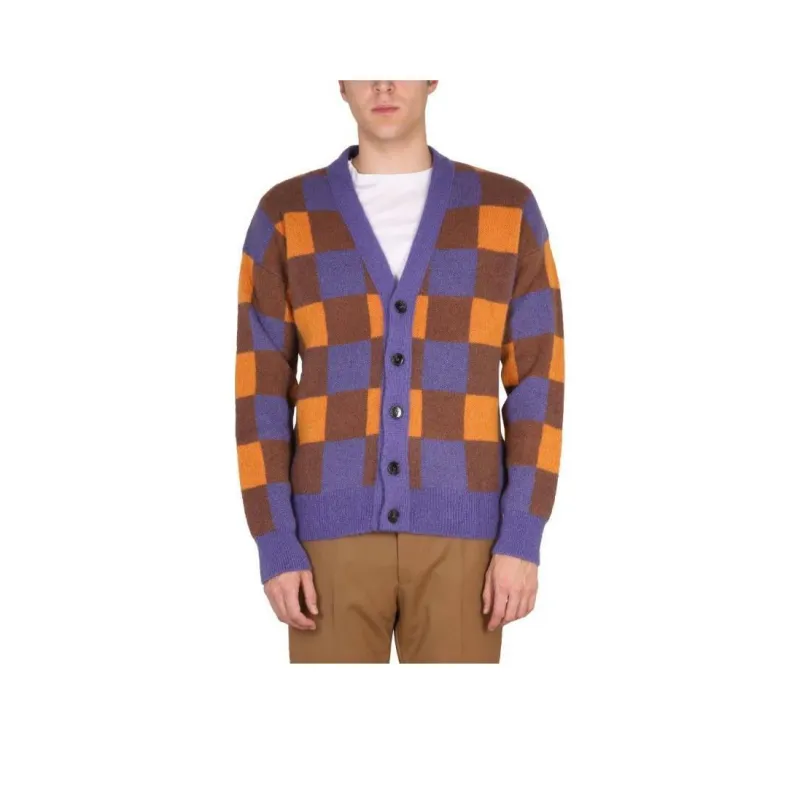 DROLE DE MONSIEUR Checked V Neck Cardigan-0