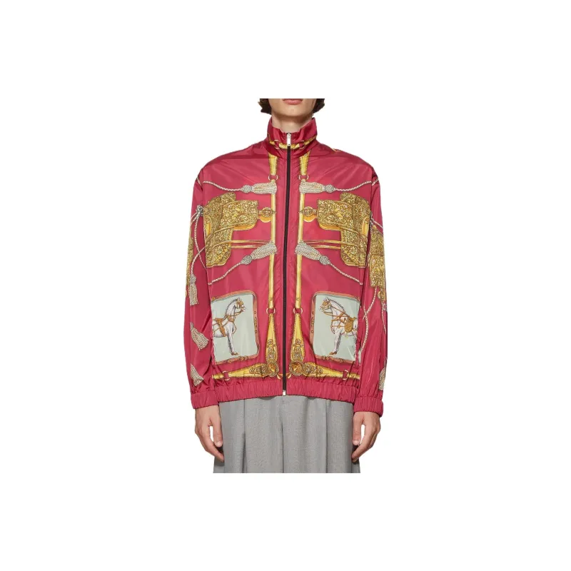 GUCCI Horses And Tassels Print Oversize Nylon Bomber Jacket-0