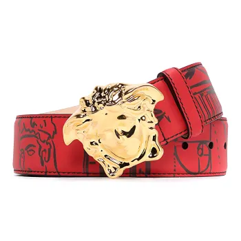 VERSACE Leather Belts Men Red