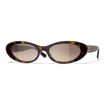 CHANEL Resin Oval Sunglasses Unisex Tortoiseshell