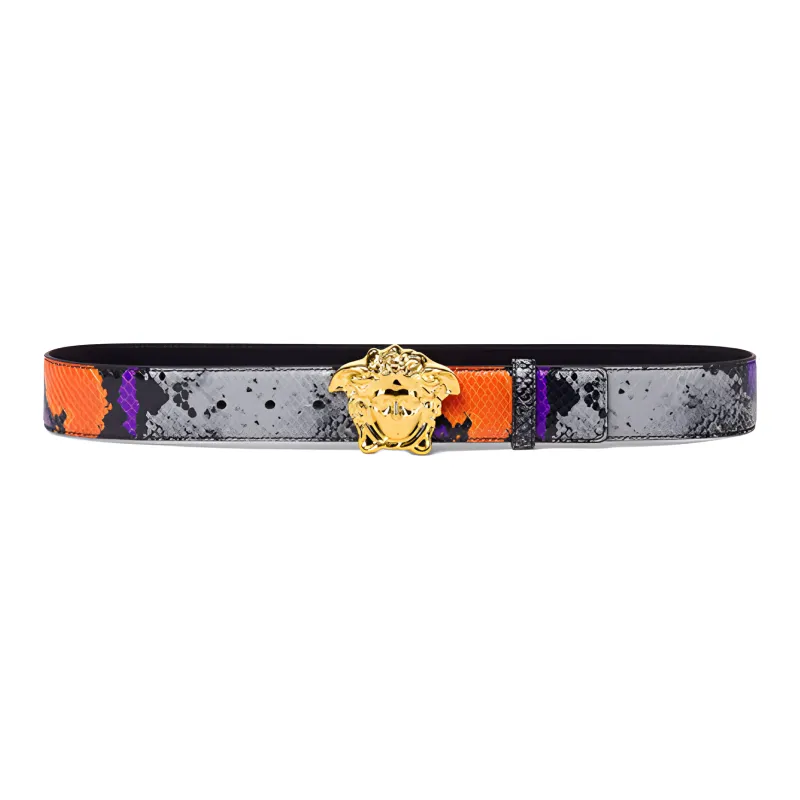 VERSACE Print Decoration Smooth Buckle Leather Belts Men's Multicolor-0