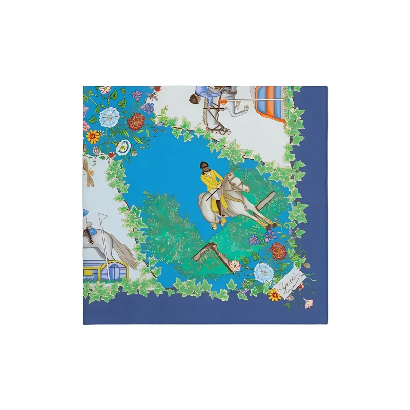 GUCCI Cotton Silk Scarves Men's Blue-1