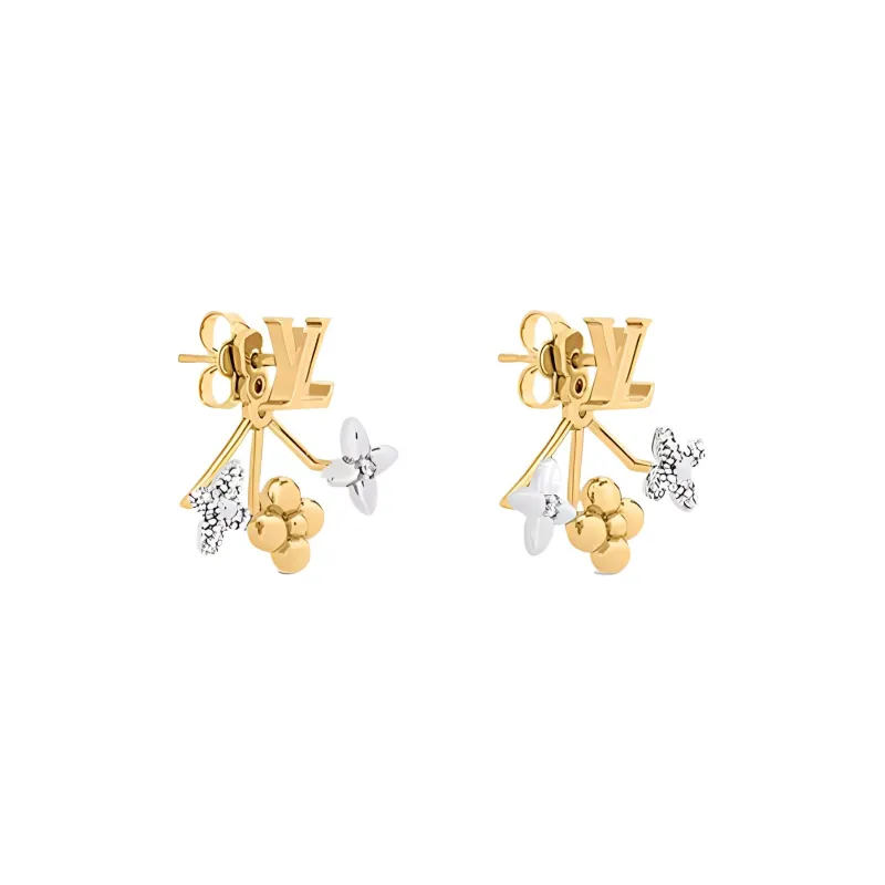 LOUIS VUITTON Zircon Earrings Women's Gold-1