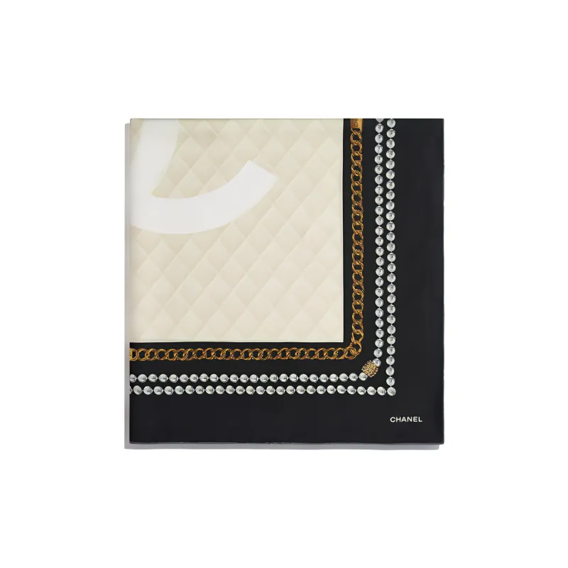 CHANEL Silk Scarves Women's Ivory/Gold-1
