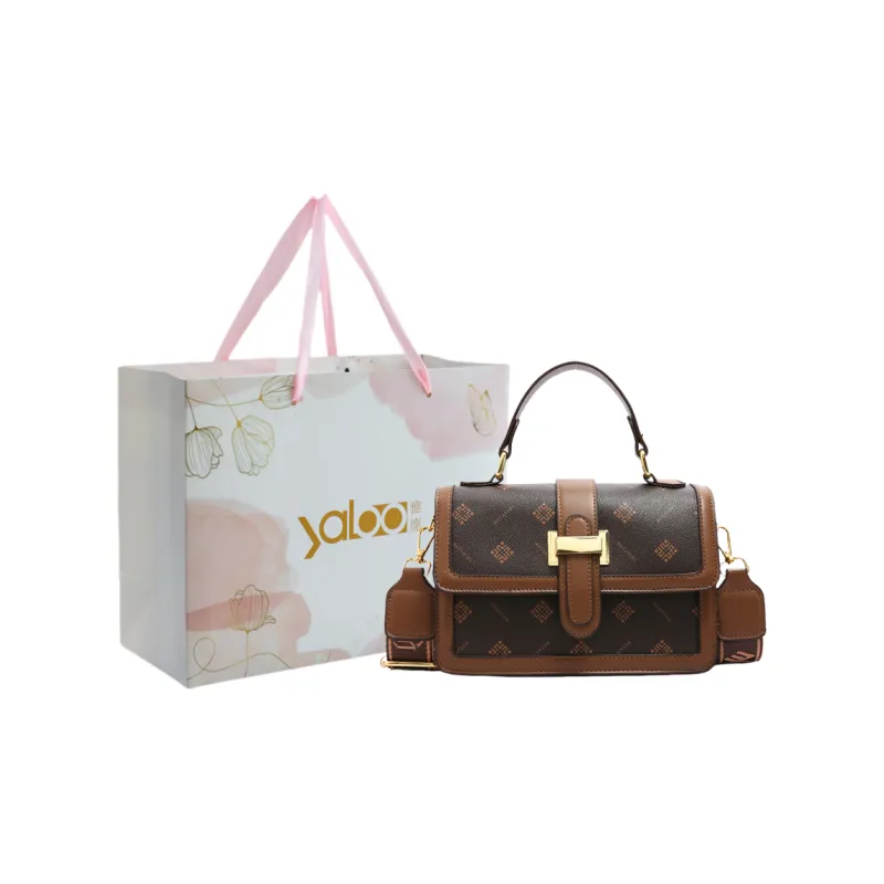 Yalu Polyvinyl Chloride PVC Leather Handbag Regular Unisex Ecru/Yellow/Brown-11