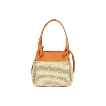 Bottega Veneta Raffia One Shoulder Handbag Small Size Women's Beige & Orange