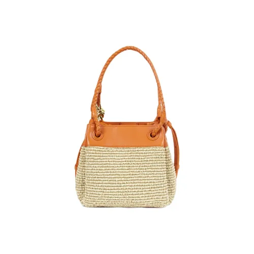 Bottega Veneta Raffia One Shoulder Handbag Small Size Women's Beige & Orange