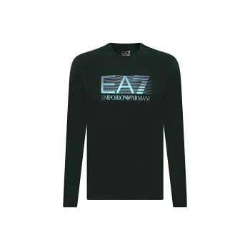EMPORIO ARMANI EA7 Letter Print Crew Neck Pullover Long Sleeved T Shirt Men's Army Green