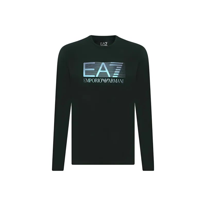 EMPORIO ARMANI EA7 Letter Print Crew Neck Pullover Long Sleeved T Shirt Men's Army Green-0