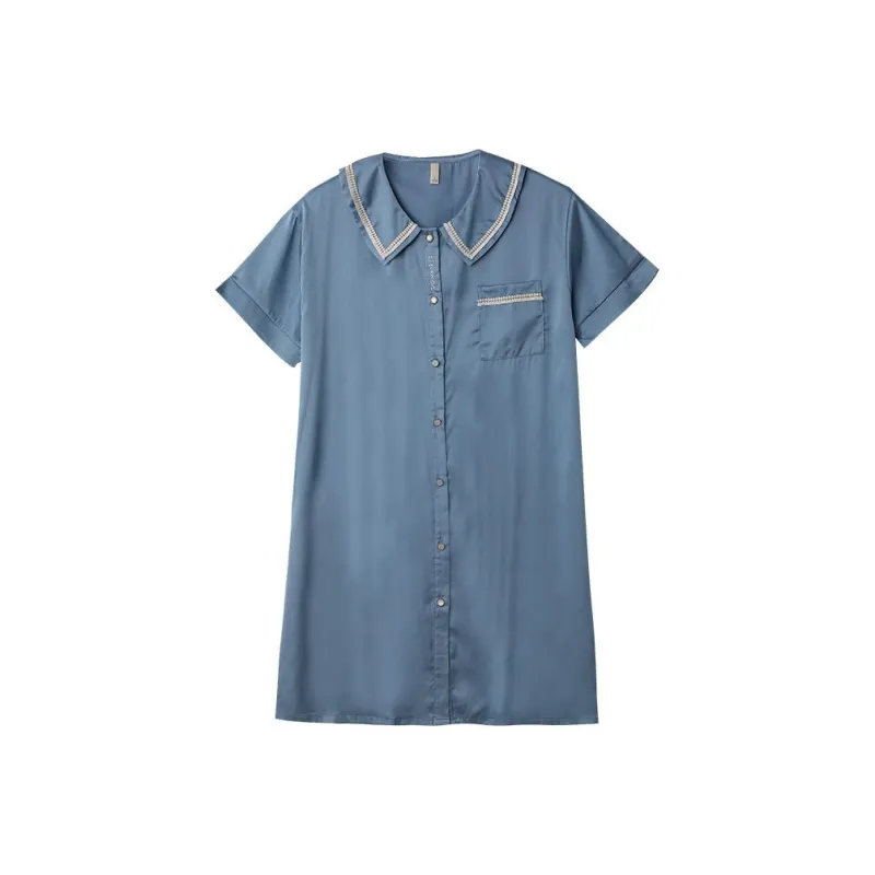 XISHE Nightgown Women's Light Blue-0
