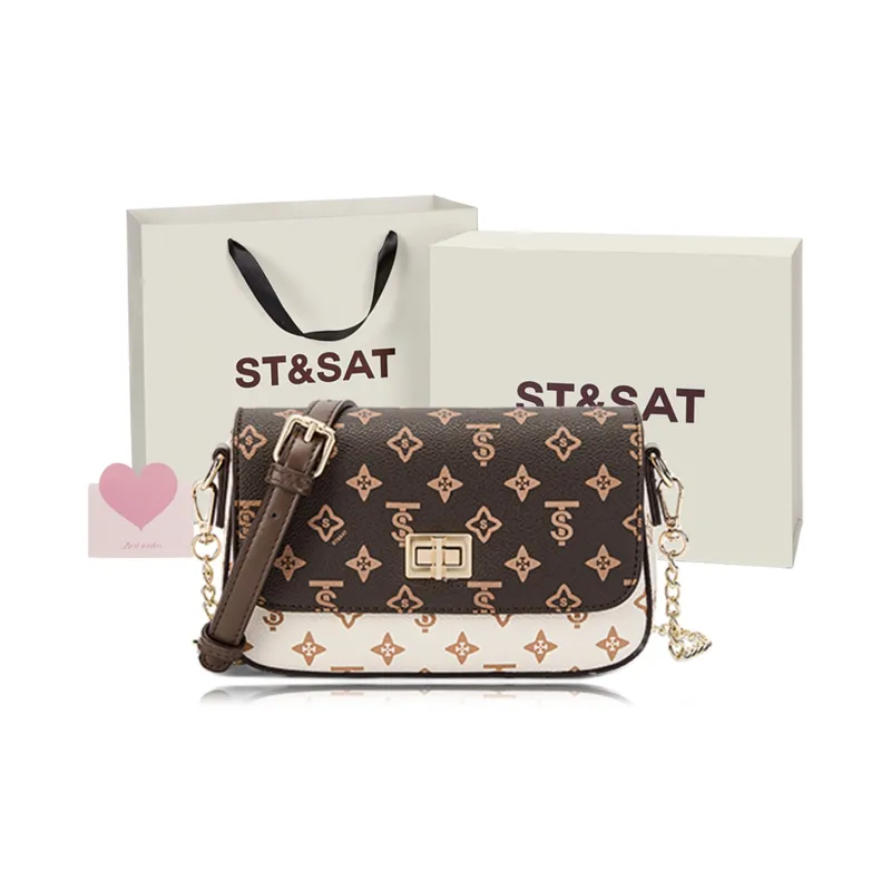 ST&SAT PVC With Synthetic Leather Shoulder Bag, Crossbody Bag, Small Square Bag Regular Women's Coffee/Ecru-0