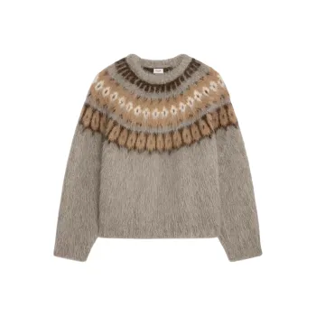 CELINE Crew Neck Sweater In Brushed Fair Isle Alpaca Wool