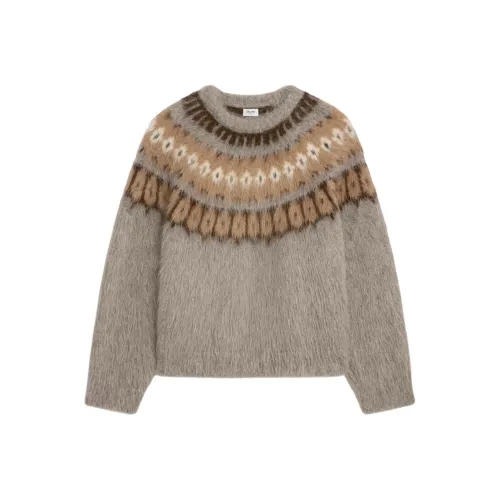 CELINE Crew Neck Sweater In Brushed Fair Isle Alpaca Wool