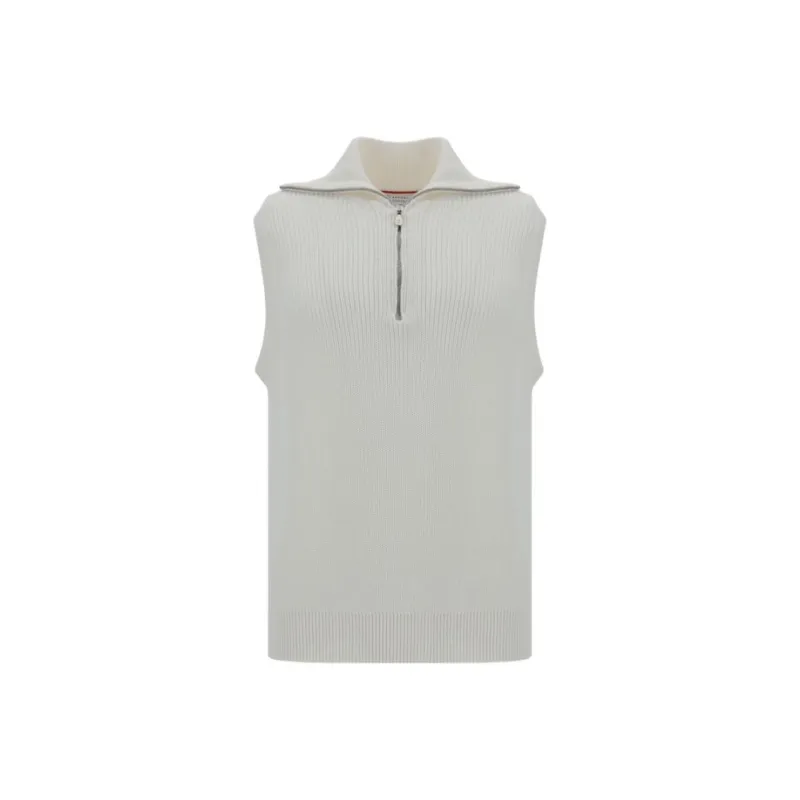 Brunello Cucinelli Half Zip Ribbed Knit Gilet-0