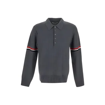 THOM BROWNE RWB Striped Long Sleeved Polo Shirt