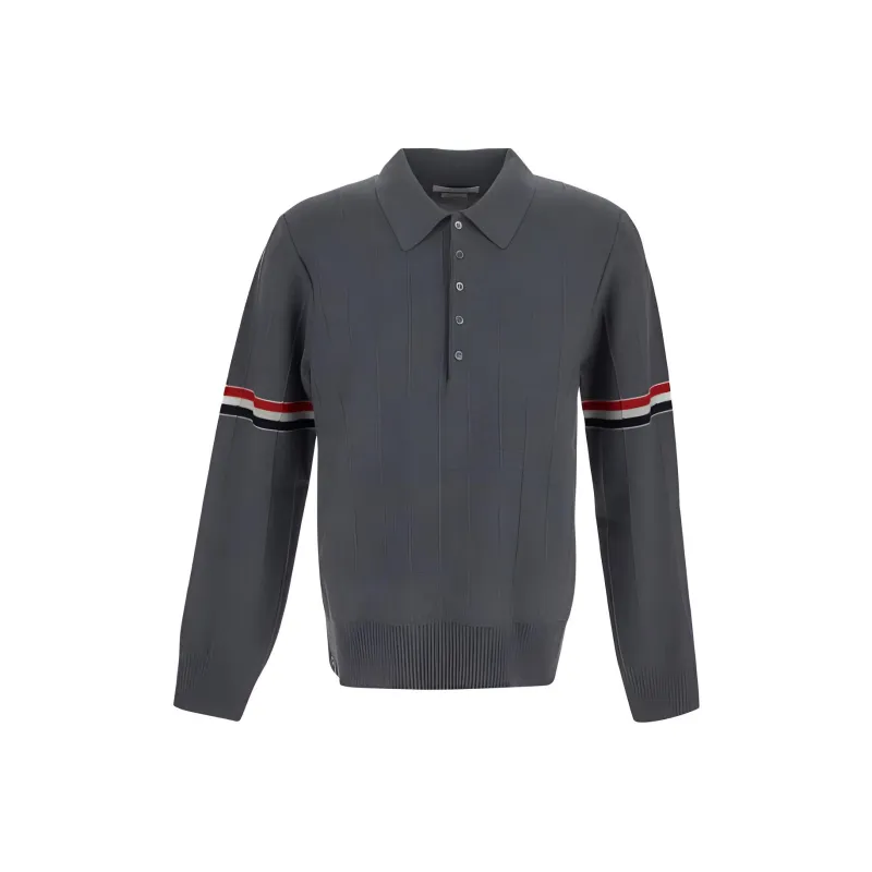 THOM BROWNE RWB Striped Long Sleeved Polo Shirt-0