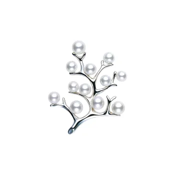 MIKIMOTO Pearl Rhodium Plated Brooches Unisex Silver