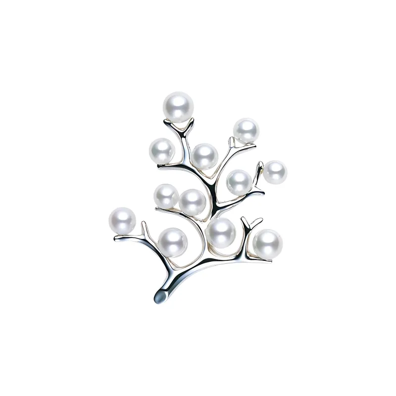 MIKIMOTO Pearl Rhodium Plated Brooches Unisex Silver-0