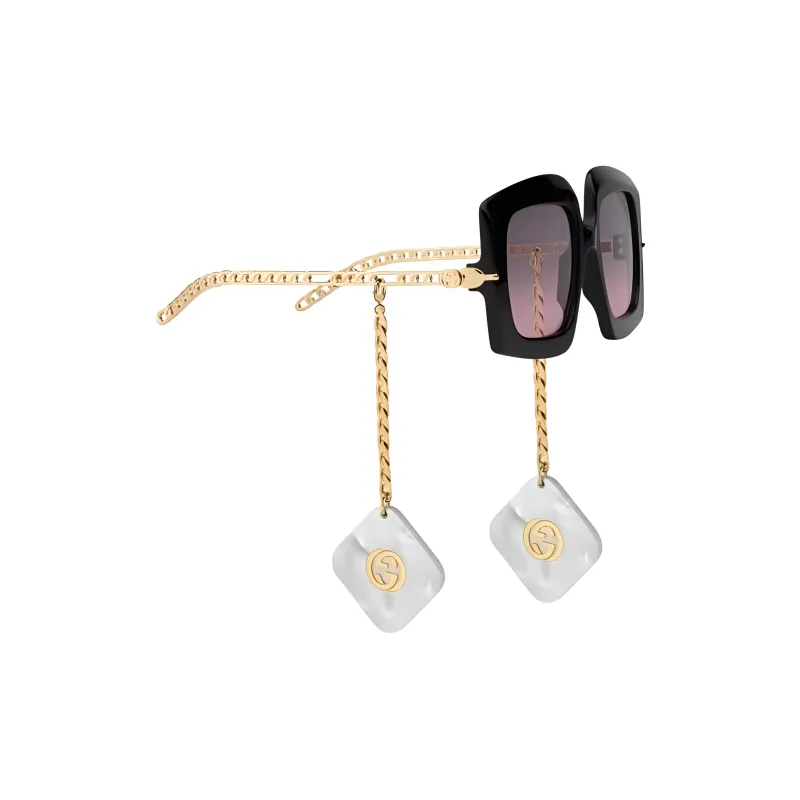 GUCCI Acetate Metal Mother Of Pearl Square Sunglasses Unisex Black-2