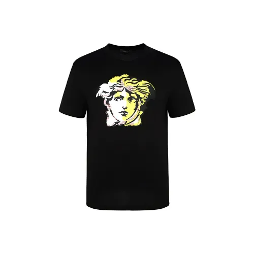 VERSACE Men Logo Letter Print Short Sleeve T Shirt Navy Blue Black