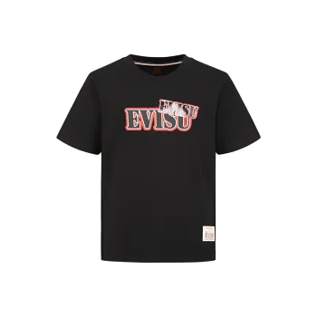 EVISU Crew Neck Fitted Straight Short Sleeved T Shirt Men's Black