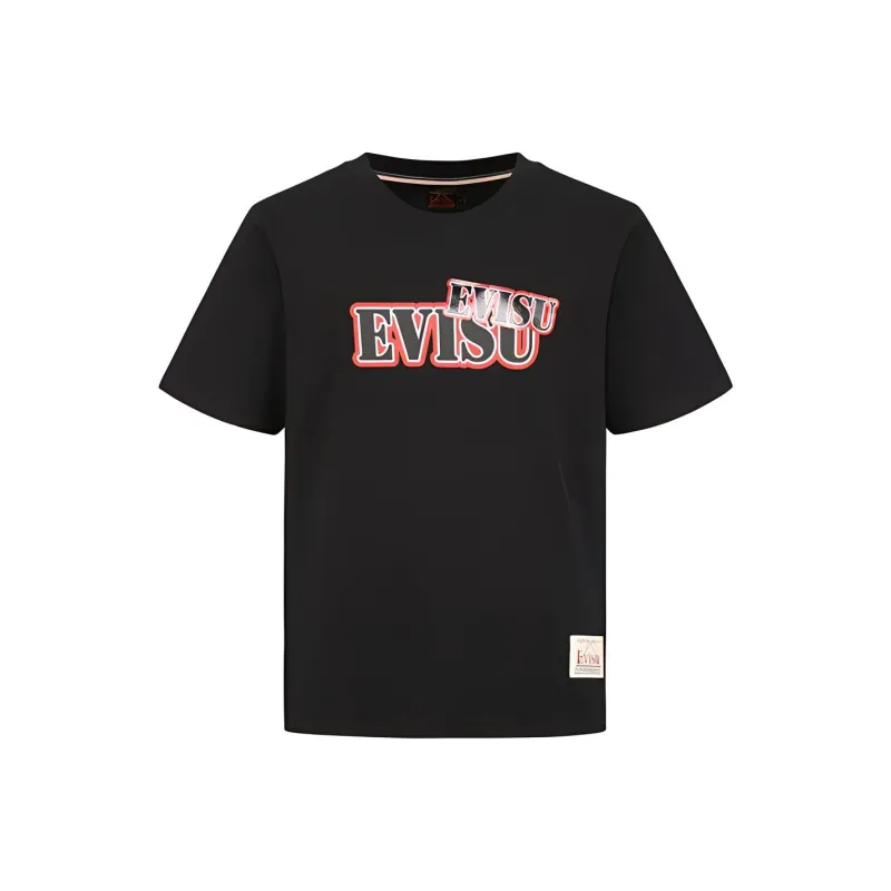 EVISU Crew Neck Fitted Straight Short-Sleeved T-Shirt Men's Black-0
