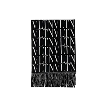 Valentino Monogram Jacquard Fringed Scarf