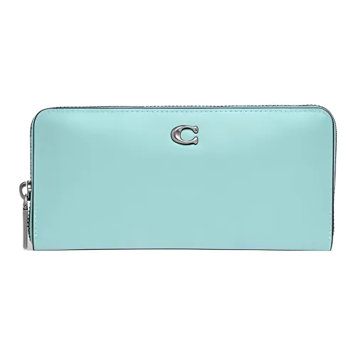 COACH Accordion Zip Calfskin Trunk Bag Wallet Regular Women's Light Green