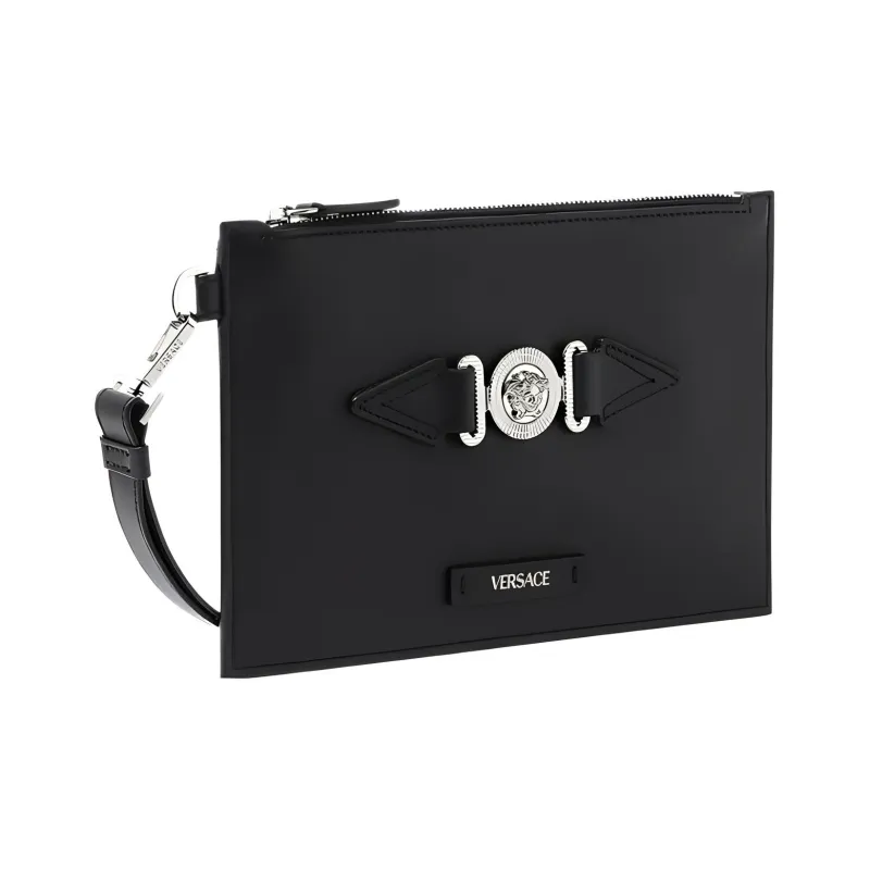 VERSACE MEDUSA BIGGIE Series Cow Leather Clutch Small Size Men's Black & Silver-1
