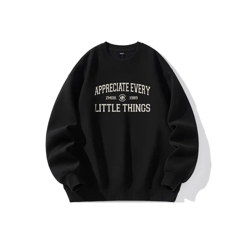 ZMOH Fleece Lined Crew Neck Sweatshirt Unisex Couple's-12