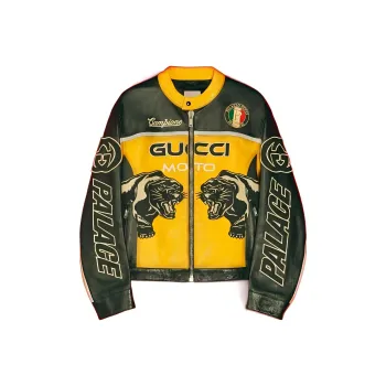PALACE X GUCCI Embroideries And Patches Leather Jacket